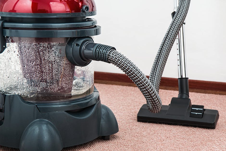A person performing surface cleaning on a patterned area rug using a yellow vacuum cleaner with a black hose, in a living room with wooden flooring and a leather sofa positioned nearby. The room is well-lit, showcasing the clean and dust-free condition of the rug and surrounding surfaces. The individual is dressed casually, focusing on deep cleaning to maintain hygiene and freshness, with visible tools indicating professional domestic cleaning services provided by Camden Carpet Cleaning for Chalk Farm NW1 flats.